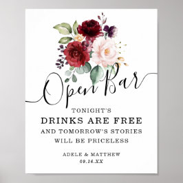 Póster Rótulo Floral Burgundy Pink Rubor Bouquet Open Bar