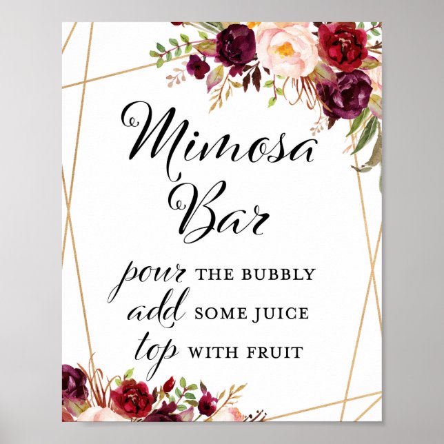 Póster Rótulo floral de Boho Borgoña de 8 x 10" (Frente)