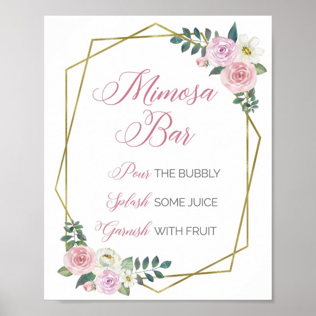 Póster Rótulo Floral Geométrico Mimosa Bar (Frente)