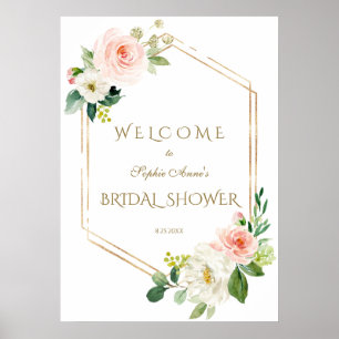 Póster Rótulo Floral Gold de bienvenida Bridal Shower