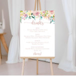 Póster Rótulo floral Gold Spring Rosa menú bebidas bodas<br><div class="desc">Este boda sirve una carta de bebidas con rosa de manantial floral,  ideal para un boda rústico. El diseño presenta una riqueza de peonías coloridas y follaje verde,  cuidadosamente agrupadas en ramos encantadores,  inspirando la belleza natural.</div>