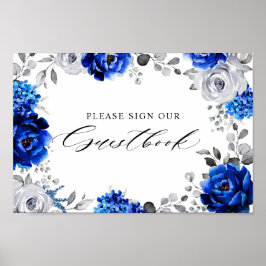 Póster Rótulo floral Royal Blue White Silver nuestro libr