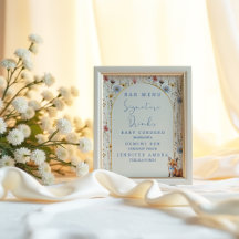 Rótulo Floral Woodland Fox Baby Shower Bar Menu
