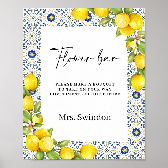 Póster Rótulo Flower Bar Bridal Shower (Frente)