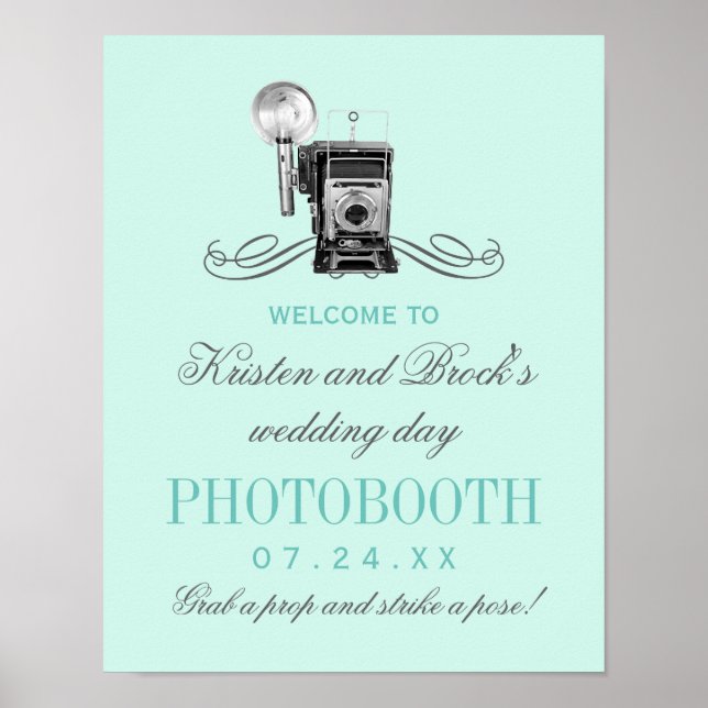 Póster Rótulo fotográfico de Boda Aqua con cámara de víde (Frente)