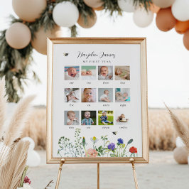 Póster Rótulo fotográfico de cumpleaños de las abejas sil