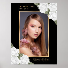 Póster Rótulo funerario de la foto floral en blanco y neg