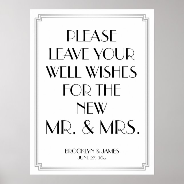 Póster Rótulo Gatsby Silver Guestbook de Art Deco 18x24 (Frente)