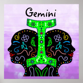 Póster Rótulo Gemini Hand Drake Art Horoscope