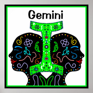 Póster Rótulo Gemini Hand Drake Art Horoscope