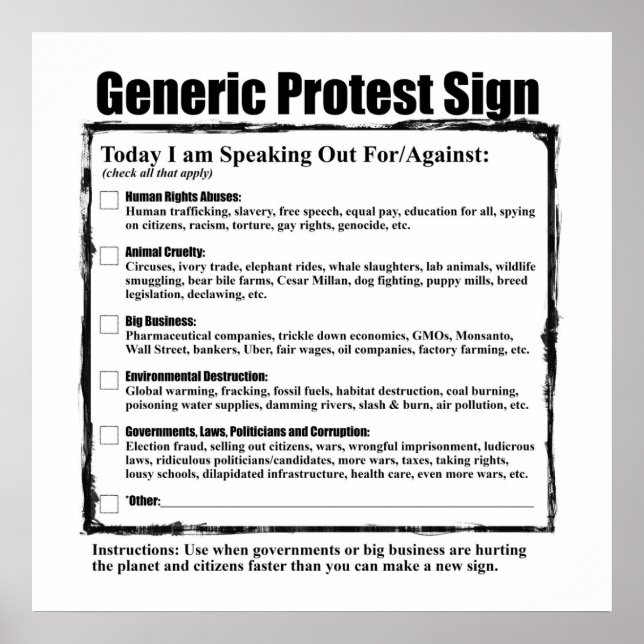 Póster Rótulo genérico de protesta humorístico (Frente)