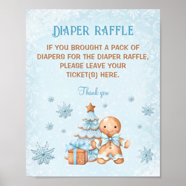 Póster Rótulo Gingerbread Blue Baby Shower Diaper Raffle (Frente)