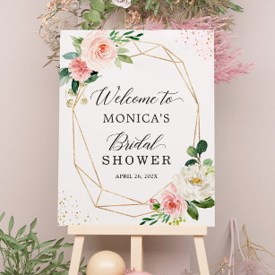 Póster Rótulo Gold Geométrico Rubor Floral Bridal Shower