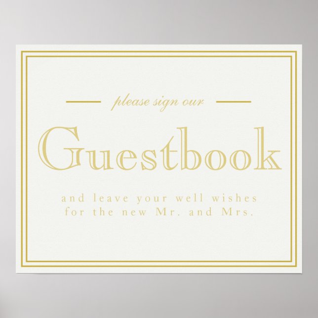 Póster Rótulo Gold Moderno Art Deco Guestbook (Frente)