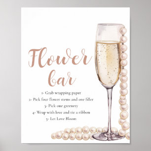 Póster Rótulo Gold Pearls & Prosecco Champagne Flower Bar