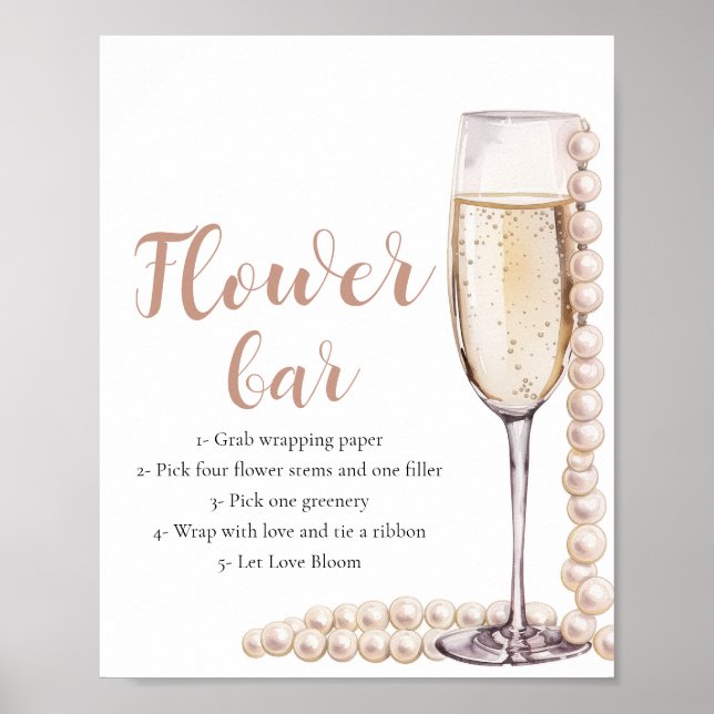 Póster Rótulo Gold Pearls & Prosecco Champagne Flower Bar (Frente)