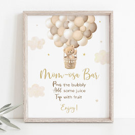 Póster Rótulo Gold Teddy Bear Baby Shower Mimosa Bar