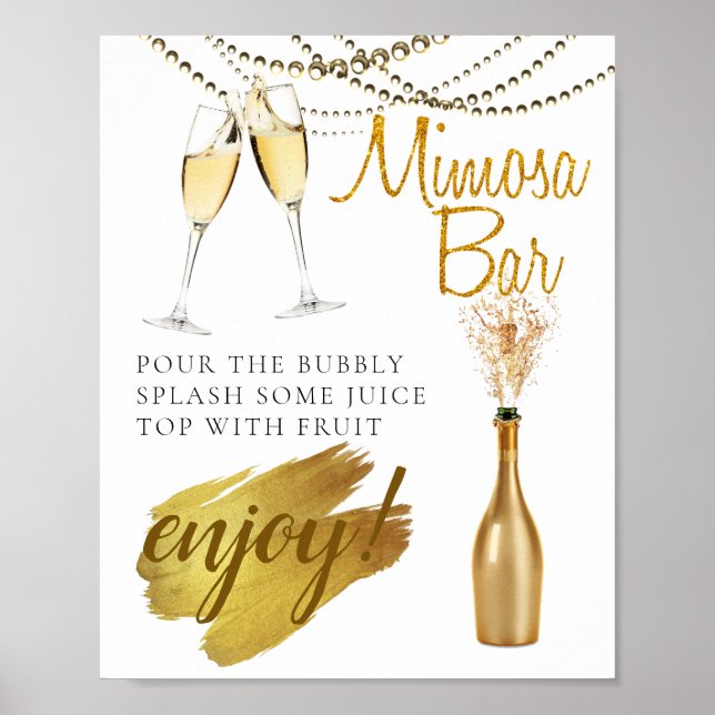 Póster Rótulo Golden Elegant Bridal Brunch Mimosa Bar (Frente)