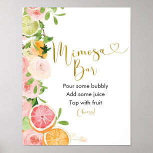 Póster Rótulo Grapefruit Citrus Bridal Shower Mimosa Bar