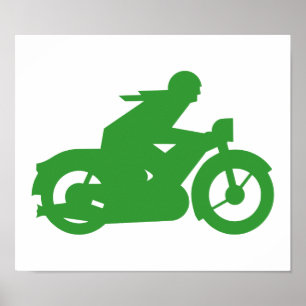 Póster Rótulo Green Motorbiker