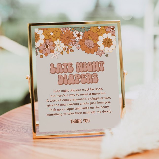 Póster Rótulo Groovy Baby Shower Late Night Diapers (Subido por el creador)