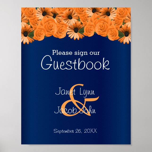 Póster Rótulo Guestbook Bella Rosa Naranja / Azul marino (Frente)
