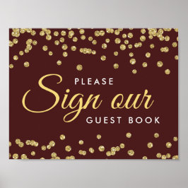 Póster Rótulo Guestbook Gold Faux Purpurina Confetti Mars