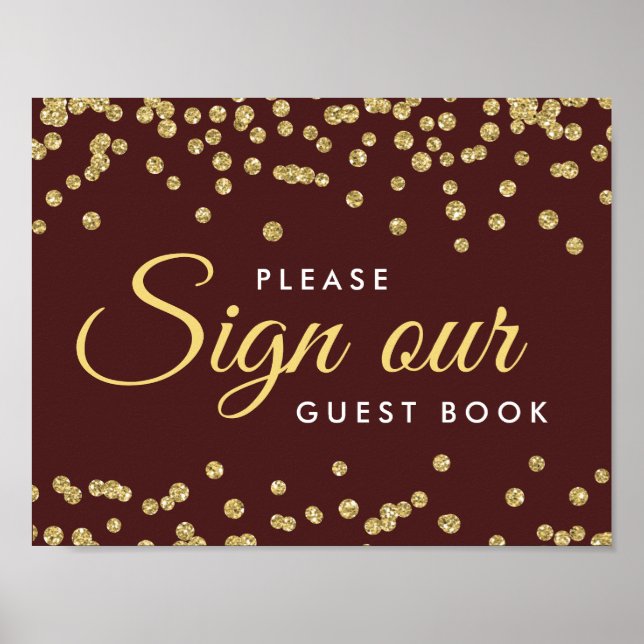 Póster Rótulo Guestbook Gold Faux Purpurina Confetti Mars (Frente)