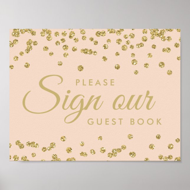 Póster Rótulo Guestbook Gold Faux Purpurina Confetti Rubo (Frente)