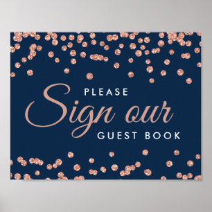 Póster Rótulo Guestbook Rosa Purpurina de oro Armada Conf