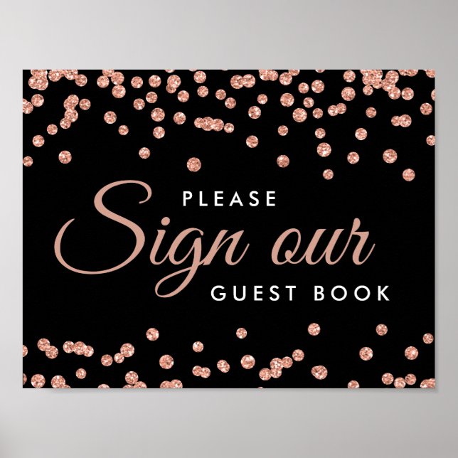 Póster Rótulo Guestbook Rosa Purpurina de oro Confetti Ne (Frente)