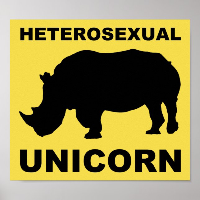 Póster Rótulo heterosexual unicornio rinoceronte gracioso (Frente)