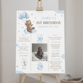 Póster Rótulo hito de cumpleaños con globo de oso moderno