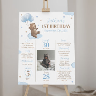 Póster Rótulo hito de cumpleaños con globo de oso moderno