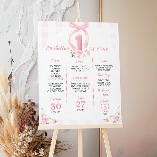 Póster Rótulo hito de cumpleaños Coquette Bows rosados (Subido por el creador)