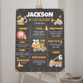 Póster Rótulo hito de cumpleaños de los camiones de const