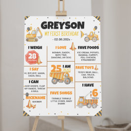 Póster Rótulo hito de cumpleaños de los camiones de const