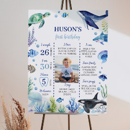 Póster Rótulo hito de cumpleaños de Ocean Animal Boy