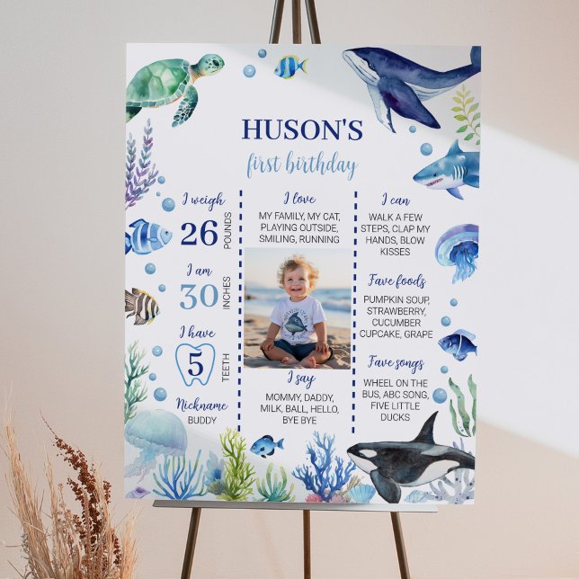 Póster Rótulo hito de cumpleaños de Ocean Animal Boy (Subido por el creador)