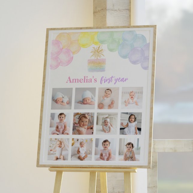 Póster Rótulo hito de foto de cumpleaños con globo arcoir (Subido por el creador)