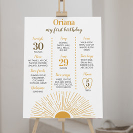 Póster Rótulo hito de primer cumpleaños Sunshine