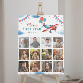 Póster Rótulo hito fotográfico de cumpleaños de avión
