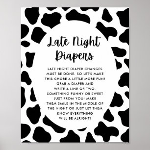 Póster Rótulo Holy Cow Baby Shower Late Night Diapers
