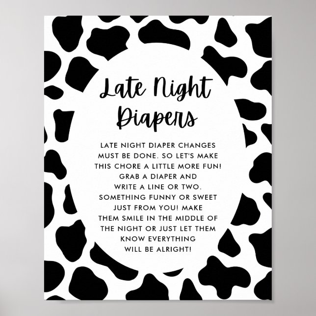Póster Rótulo Holy Cow Baby Shower Late Night Diapers (Frente)