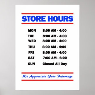 Póster Rótulo horario de la tienda