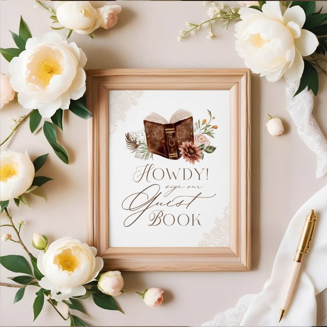 Póster Rótulo Howdy Wild Western Baby Shower Guestbook (Howdy Wild Western Baby Shower Guestbook Sign)