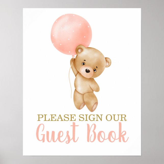 Póster Rótulo invitado Chica de Baby Shower de Teddy Bear (Frente)