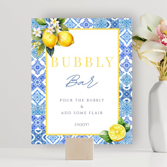 Póster Rótulo italiano Lemon Bridal Shower Bubbly Bar Pos (Italian Lemon Bridal Shower Bubbly Bar Sign Poster)