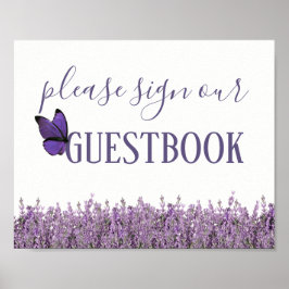 Póster Rótulo Lavender Floral Boda Guestbook