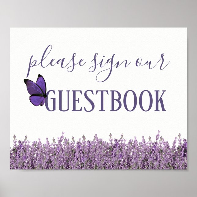 Póster Rótulo Lavender Floral Boda Guestbook (Frente)